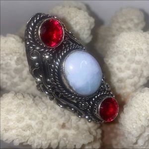 Moonstone + Red Quartz handcrafted vintage Renaissance ring